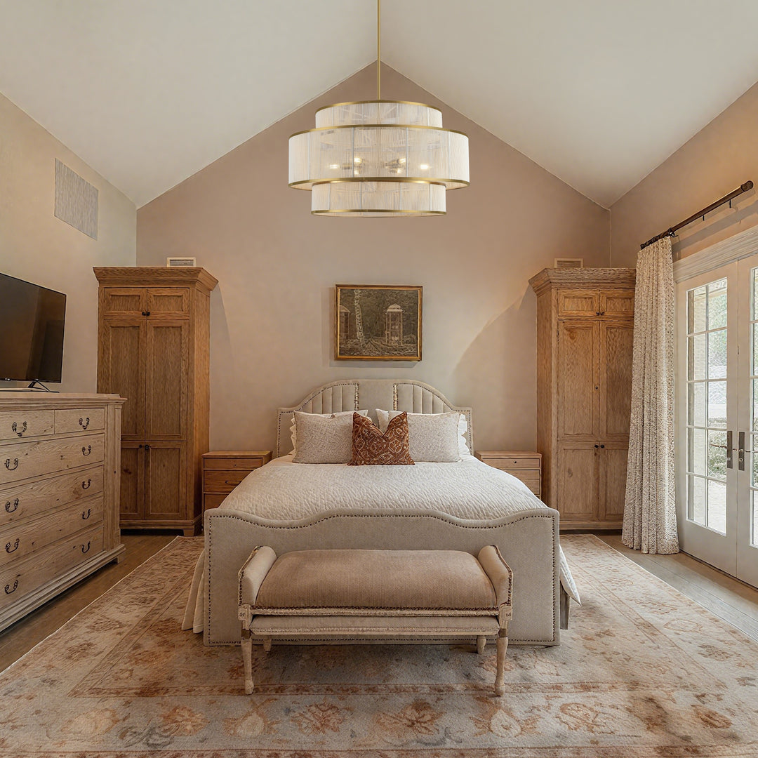 6-Light Dimmable Tiered Drum Chandelier - Brushed Gold