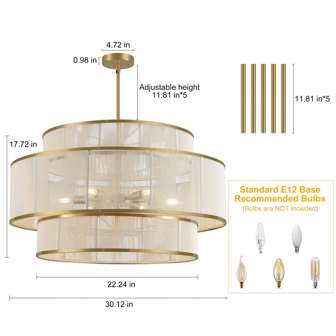 6-Light Dimmable Tiered Drum Chandelier - Brushed Gold