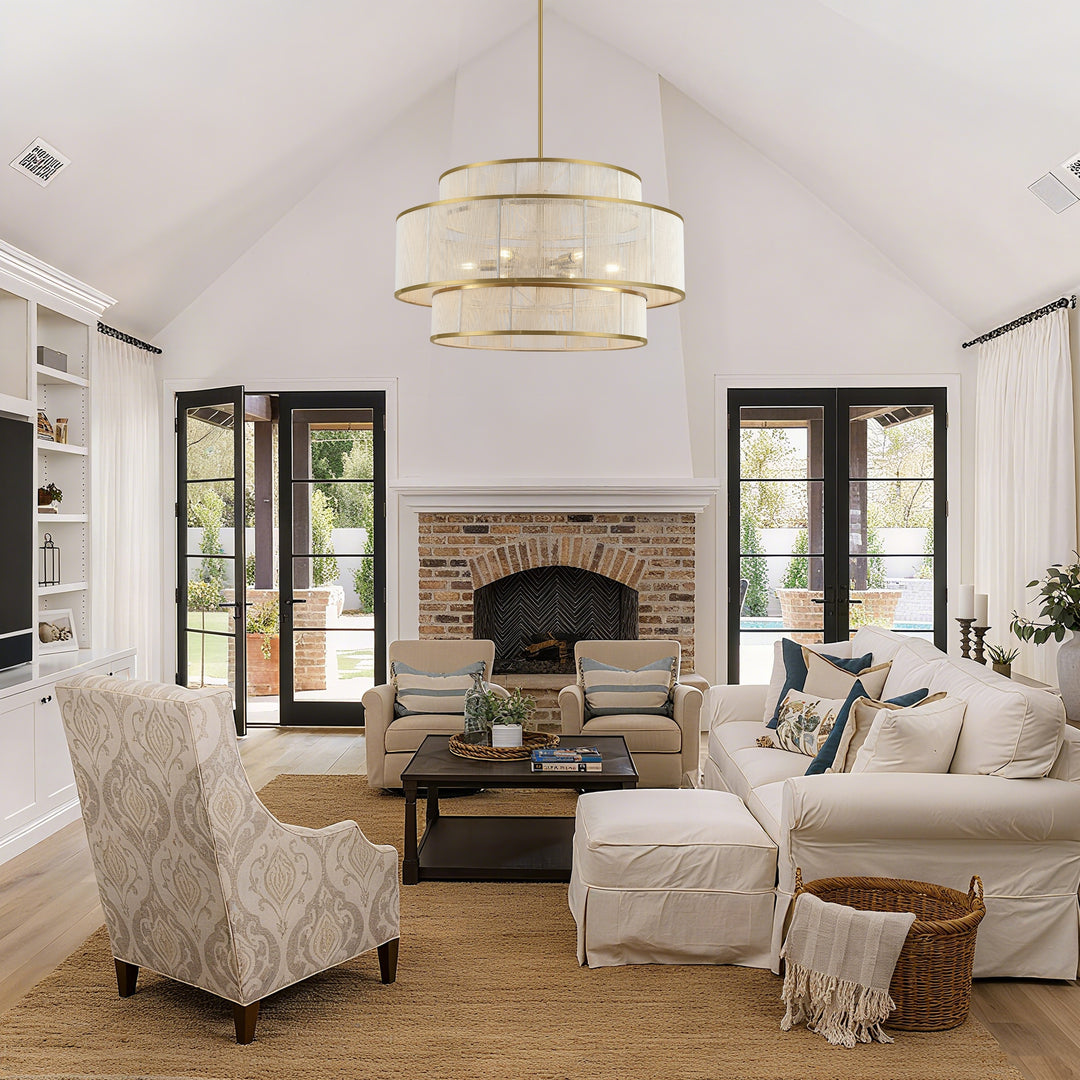 6-Light Dimmable Tiered Drum Chandelier - Brushed Gold