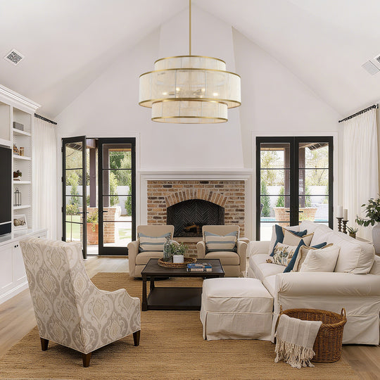 6-Light Dimmable Tiered Drum Chandelier - Brushed Gold