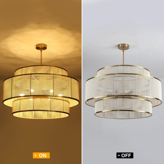 6-Light Dimmable Tiered Drum Chandelier - Brushed Gold