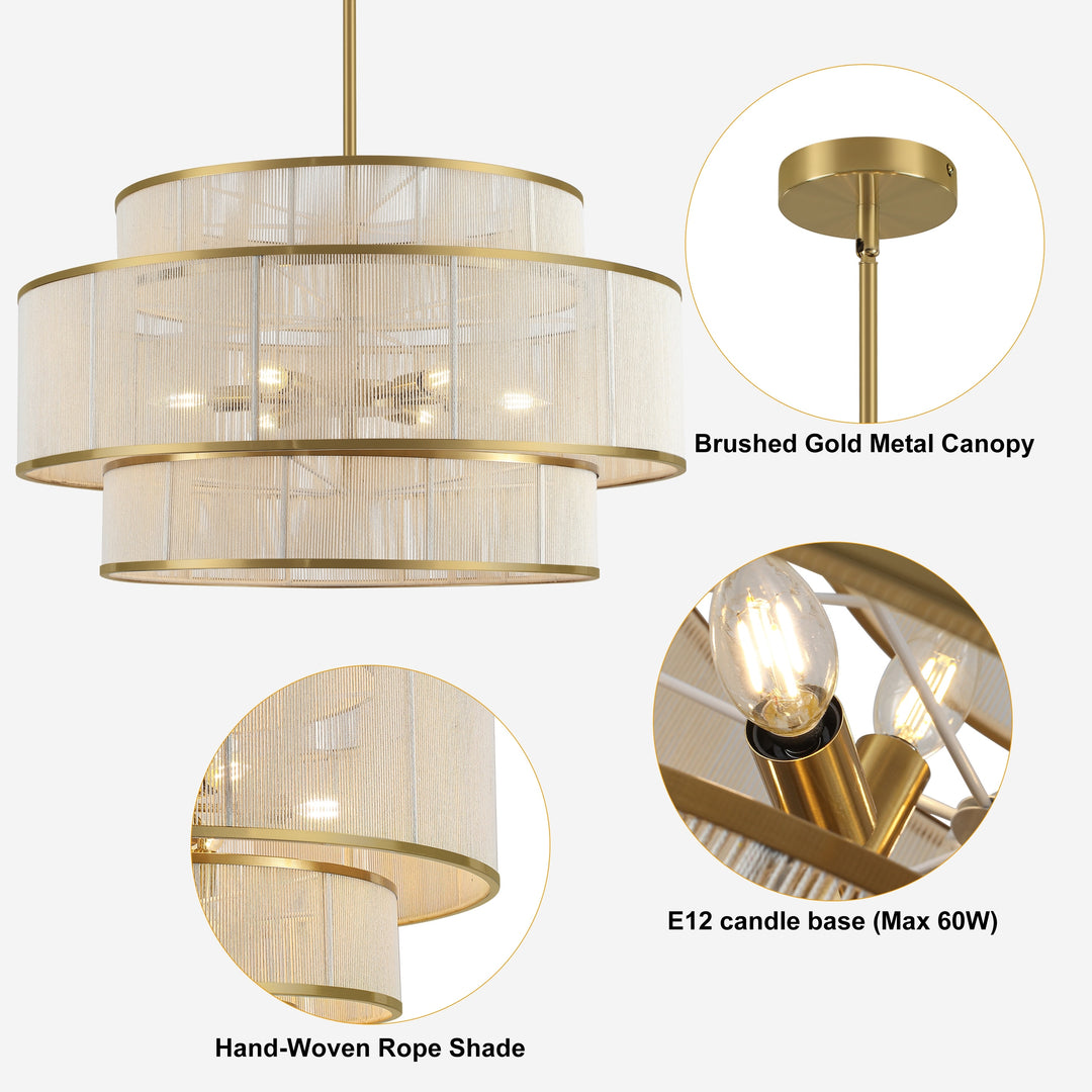 6-Light Dimmable Tiered Drum Chandelier - Brushed Gold