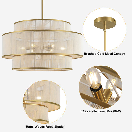6-Light Dimmable Tiered Drum Chandelier - Brushed Gold