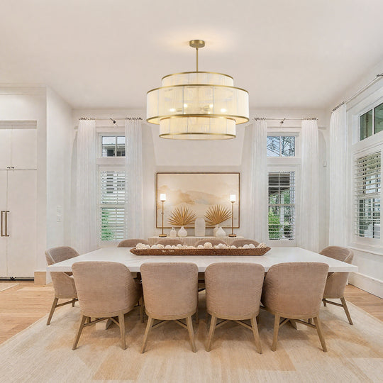 6-Light Dimmable Tiered Drum Chandelier - Brushed Gold