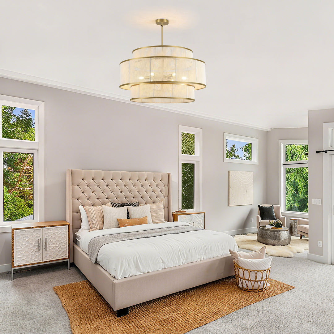 6-Light Dimmable Tiered Drum Chandelier - Brushed Gold