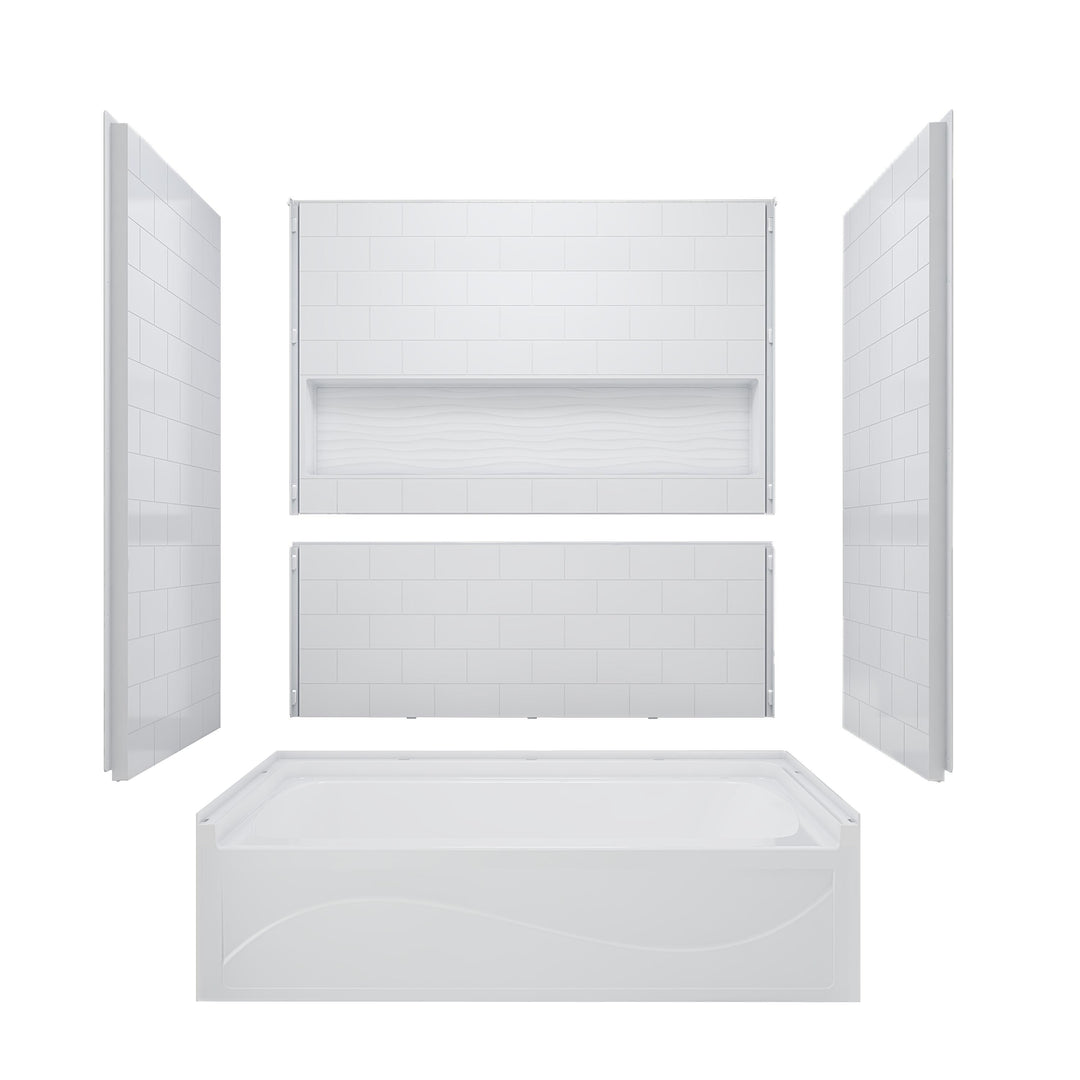 60 In. X 32 In. 4-Piece Direct-To-Stud Alcove Tub Surround with Soaking Bathtub Combo