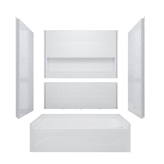 60 In. X 32 In. 4-Piece Direct-To-Stud Alcove Tub Surround with Soaking Bathtub Combo