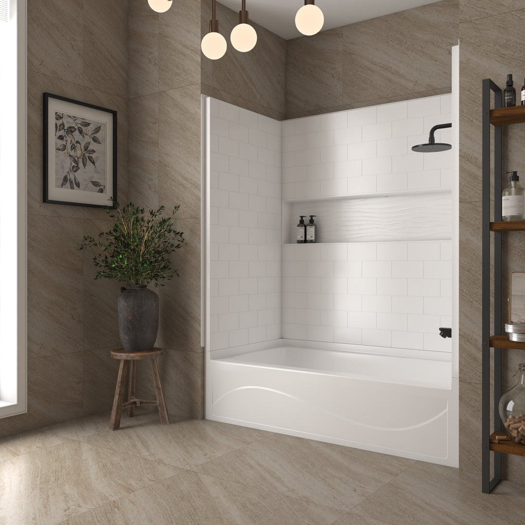 60 In. X 32 In. 4-Piece Direct-To-Stud Alcove Tub Surround with Soaking Bathtub Combo
