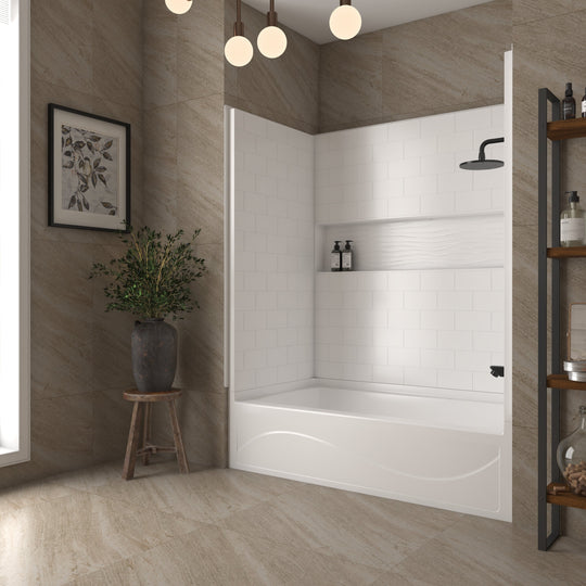 60 In. X 32 In. 4-Piece Direct-To-Stud Alcove Tub Surround with Soaking Bathtub Combo
