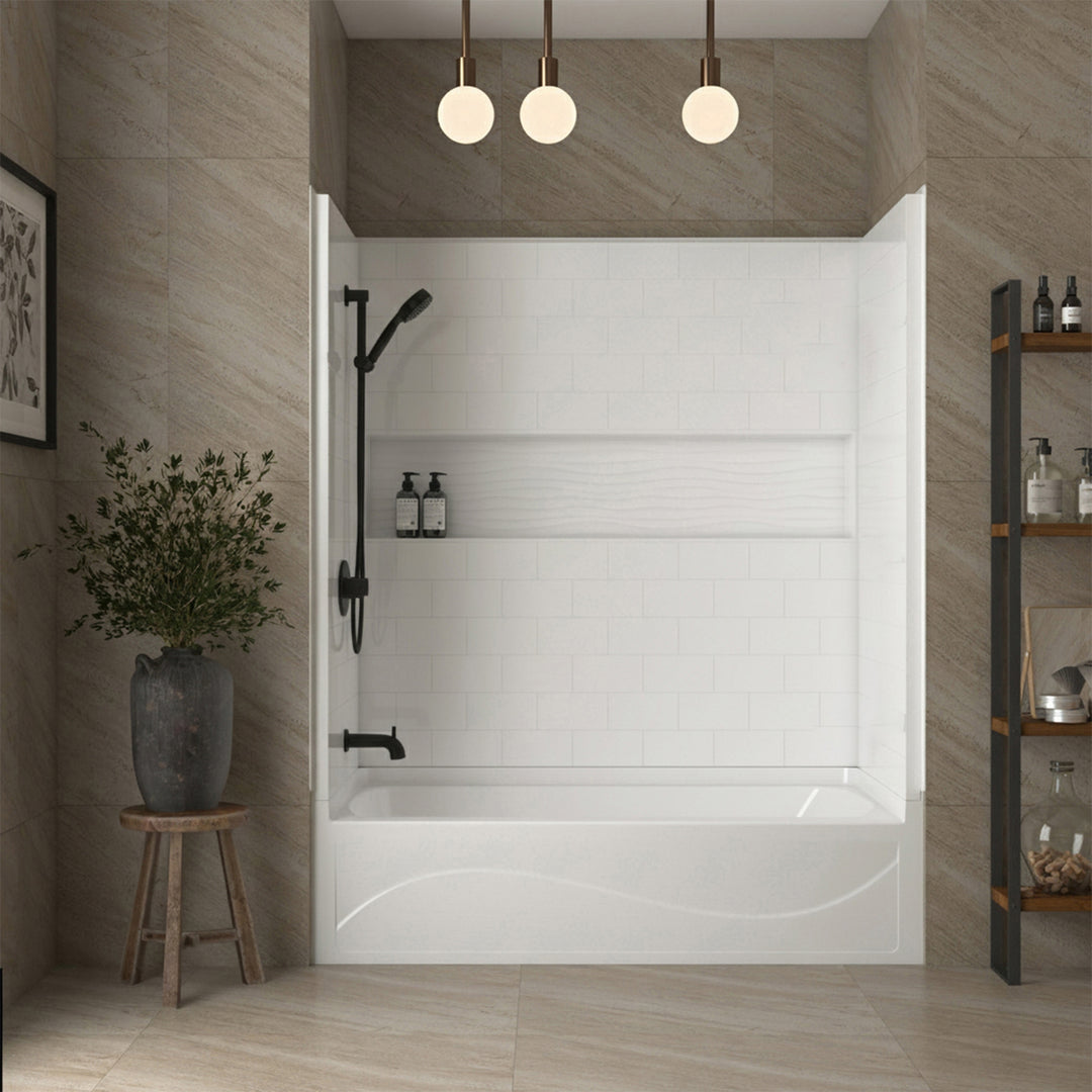 60 In. X 32 In. 4-Piece Direct-To-Stud Alcove Tub Surround with Soaking Bathtub Combo