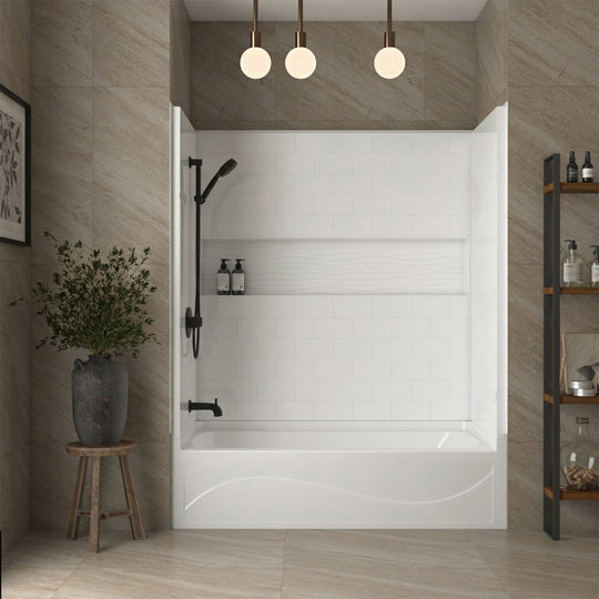 60 In. X 32 In. 4-Piece Direct-To-Stud Alcove Tub Surround with Soaking Bathtub Combo