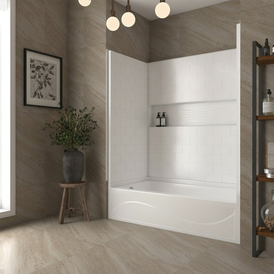 60 In. X 32 In. 4-Piece Direct-To-Stud Alcove Tub Surround with Soaking Bathtub Combo
