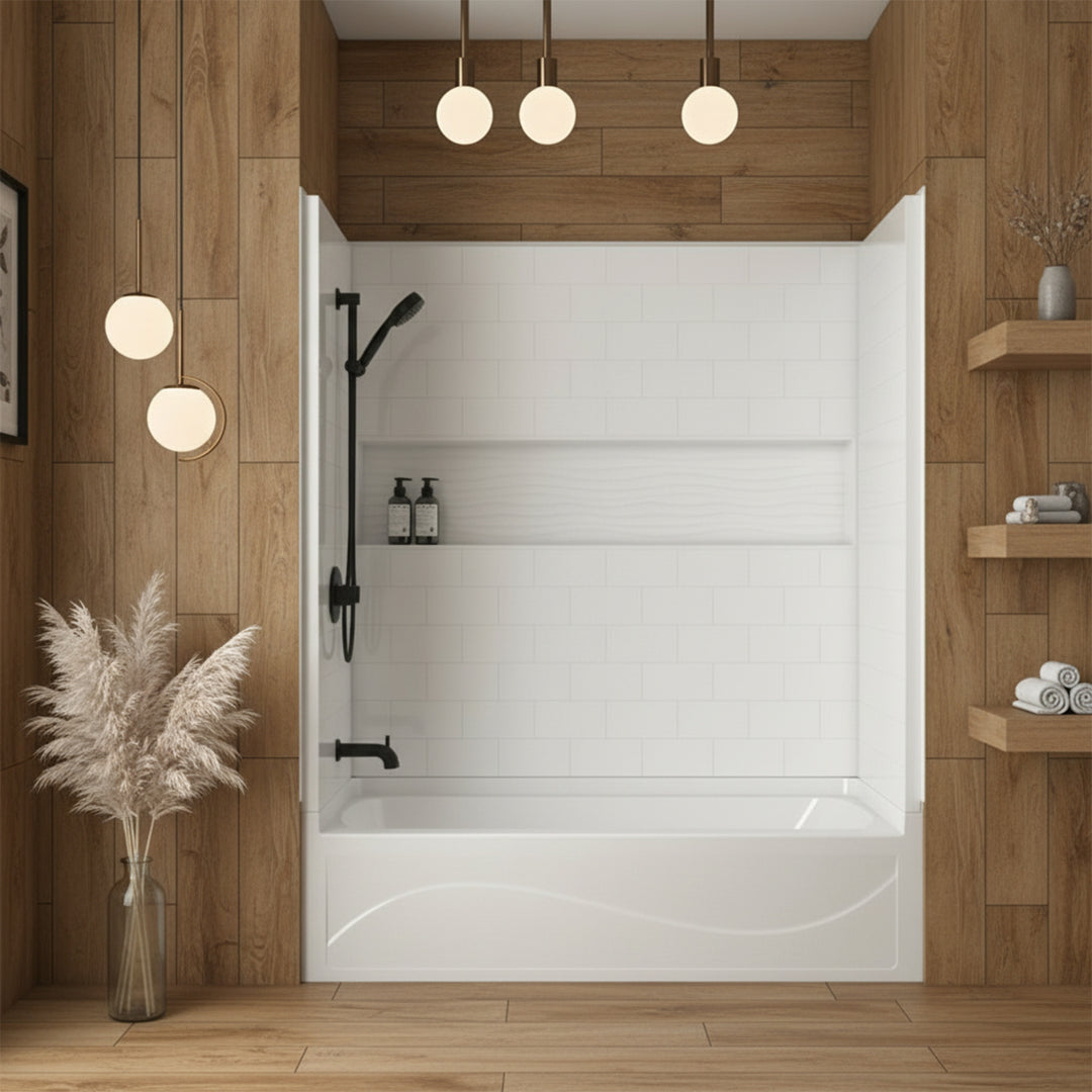 60 In. X 32 In. 4-Piece Direct-To-Stud Alcove Tub Surround with Soaking Bathtub Combo