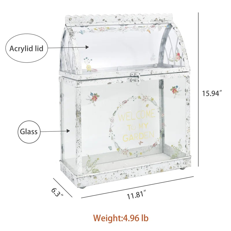 Vintage Glass Terrarium with Acrylic Lid ,Rustic Tabletop Greenhouse for Succulents, Air Plants