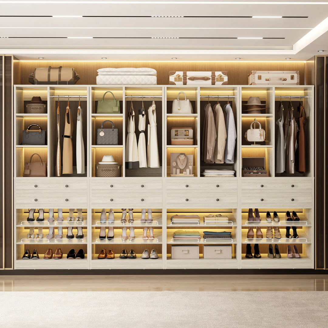 Grimm 28'' Closet Organizer with Shoe Racks and Drawers, Closet System with Hanging Rod and Adjustable Shelves