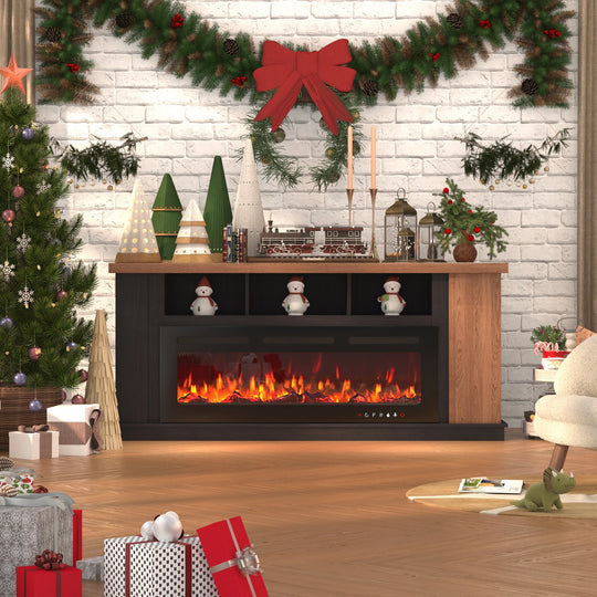 70" TV Stand with Electric Fireplace Heater, Media Entertainment Center Console for Tvs up to 80" with Storage Cabinet