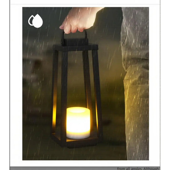 1 Light H16" Modern Matte Black Solar Lantern with Candle Shape Outdoor Light Decorative Portable Hanging LED Lights