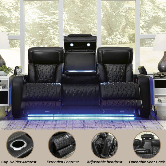 Boyington Black Power Reclining Sofa - 86"W X 38"D X 44"H