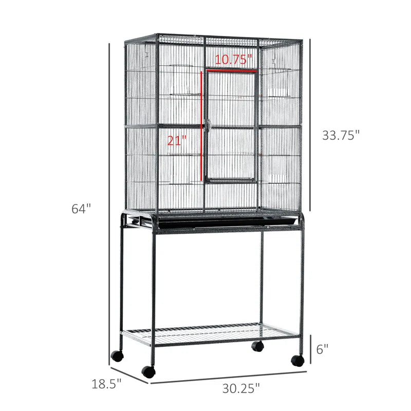 Sydnee 64.25'' Steel Flat Top Floor Bird Cage with Wheels