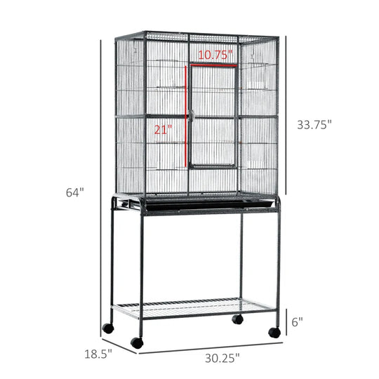 Sydnee 64.25'' Steel Flat Top Floor Bird Cage with Wheels
