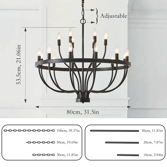 Modern Farmhouse Candle Chandelier Black Large Wagon Wheel Chandeliers