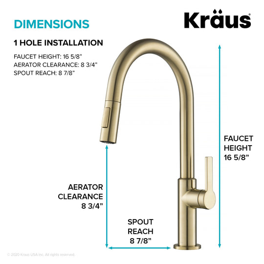 2-Function 1-Handle 1-Hole Pulldown Sprayer Brass Kitchen Faucet