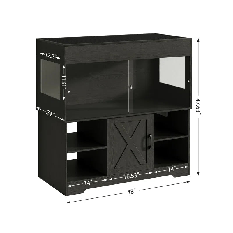 Reptile Tank with Stand, Terrarium Tank with Storage Cabinet, for Lizards, Skinks, Snakes, Sliding Acrylic Doors, Mesh Top, Built-In Power Outlet Px02Rtw