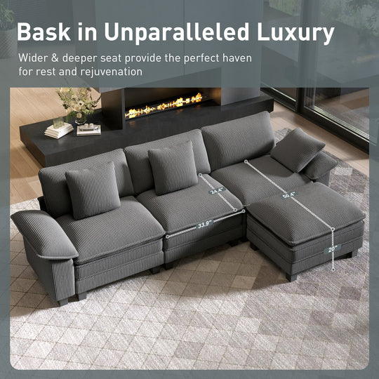 Cloud Modular Deep Seat Sofa, Chenille or Corduroy Sectional Couch with Removable Arms, 1–4 Seater