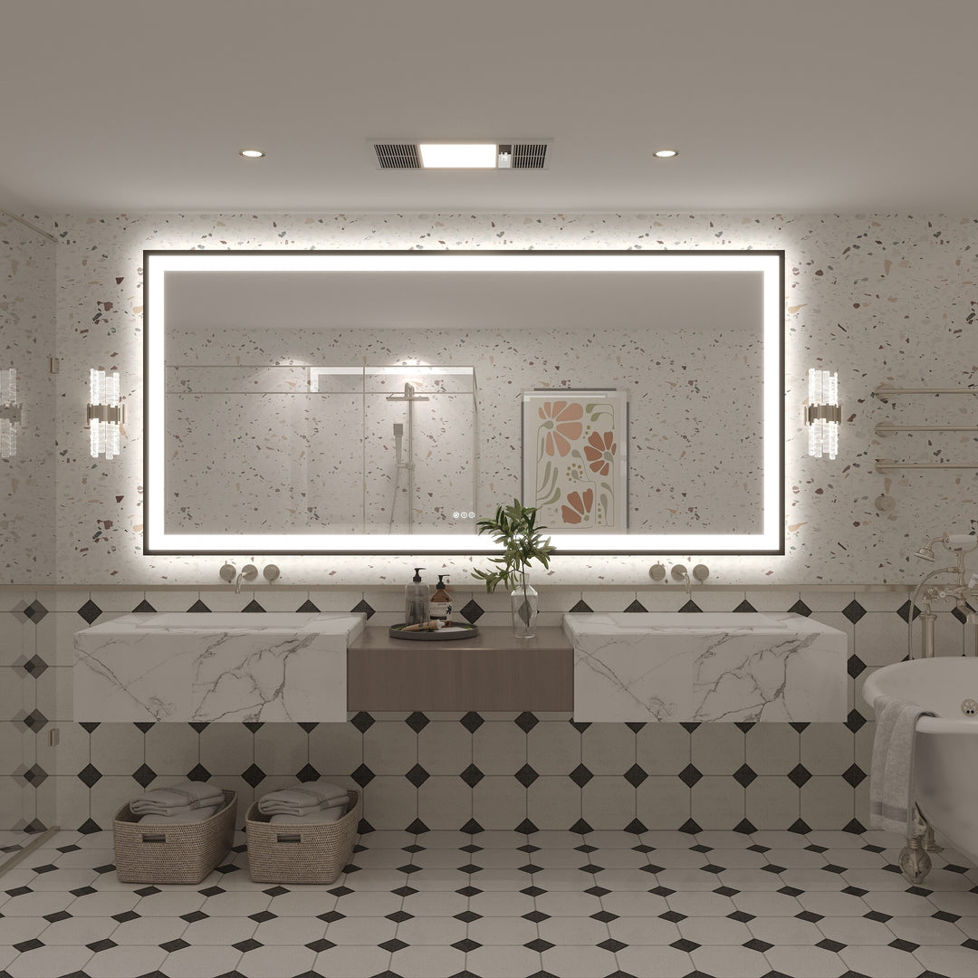 Extra Large Black Frame LED Bathroom Vanity Mirror with 3 Years Warranty and UL Certified