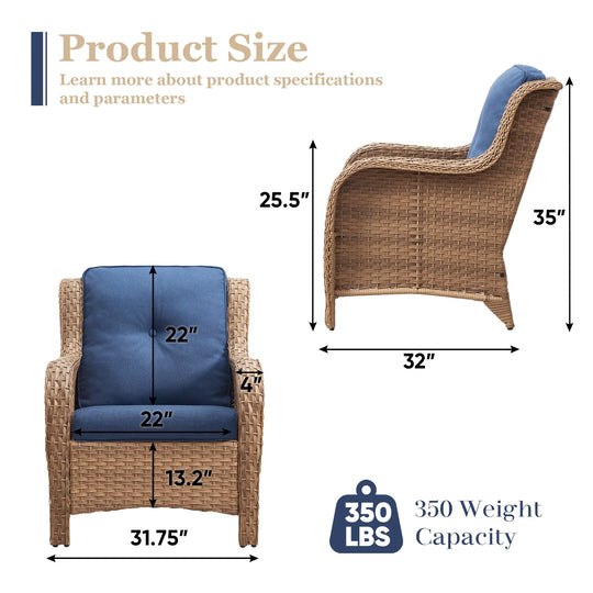 Outdoor Wicker High Back Club Chair with Cushions (Set of 2)