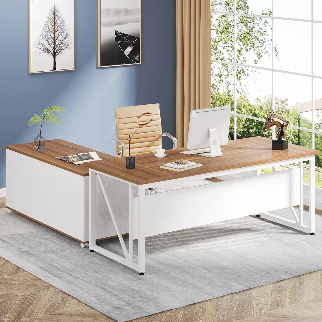 63" L-Shaped Computer Desk with 47 Inches Lateral File Cabinet, Executive Desk Home Office Furniture Desk Set