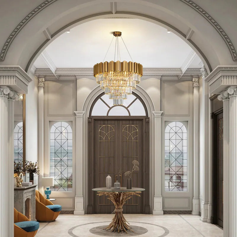 Large Crystal Chandelier - 35.4"Modern 6-Tier 17-Light Chrome Ceiling Light, Luxury K9 Crystal