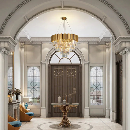 Large Crystal Chandelier - 35.4"Modern 6-Tier 17-Light Chrome Ceiling Light, Luxury K9 Crystal