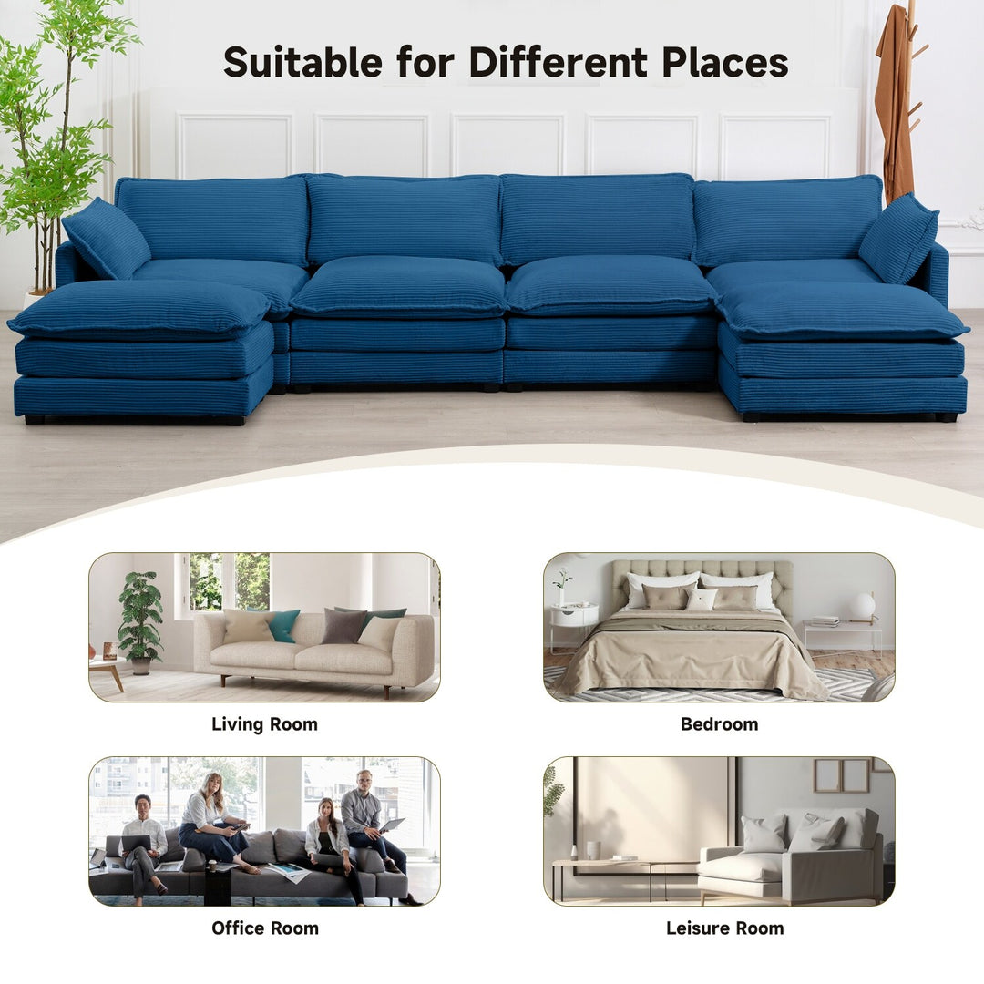 Corduroy Sectional Sofa with Removable Ottomans & Ultra-Soft Cushions for Living Room & Bedroom