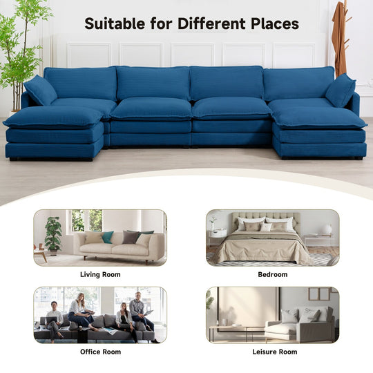 Corduroy Sectional Sofa with Removable Ottomans & Ultra-Soft Cushions for Living Room & Bedroom