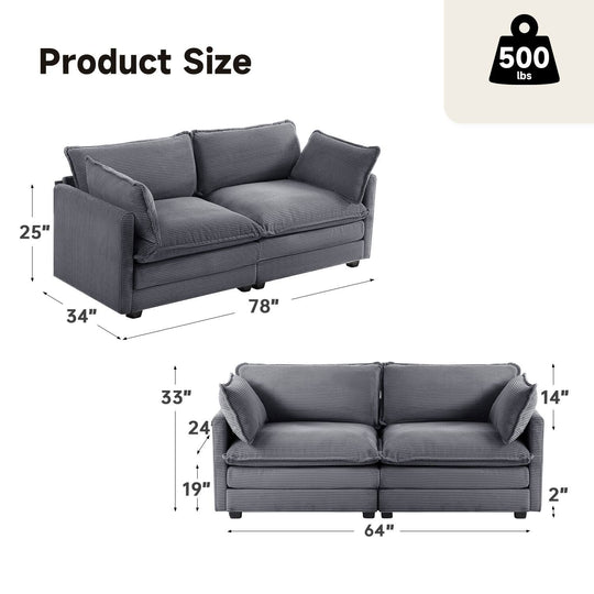 Corduroy Sectional Sofa with Removable Ottomans & Ultra-Soft Cushions for Living Room & Bedroom
