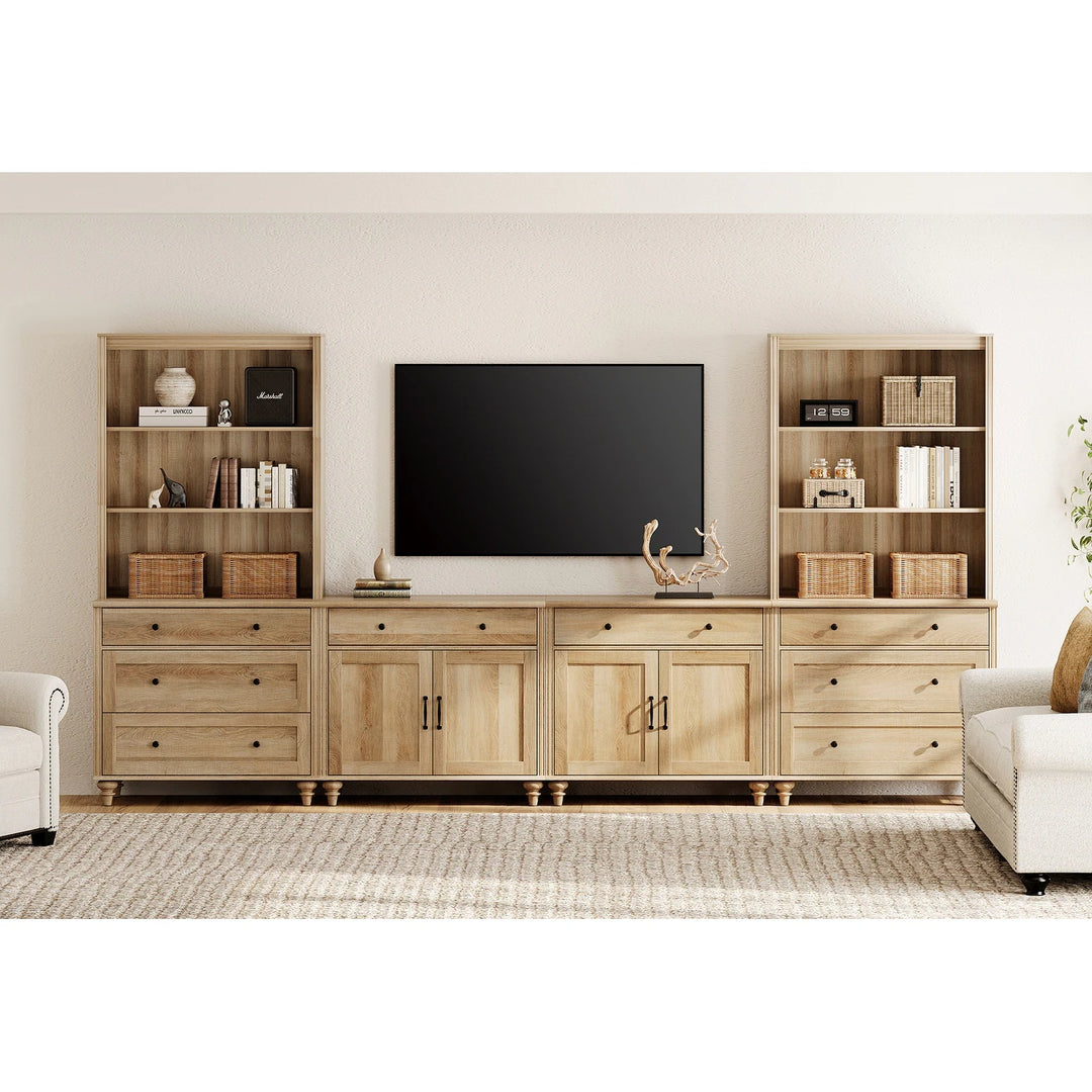 Entertainment Center with Bookshelves for Tvs up to 75", Oak