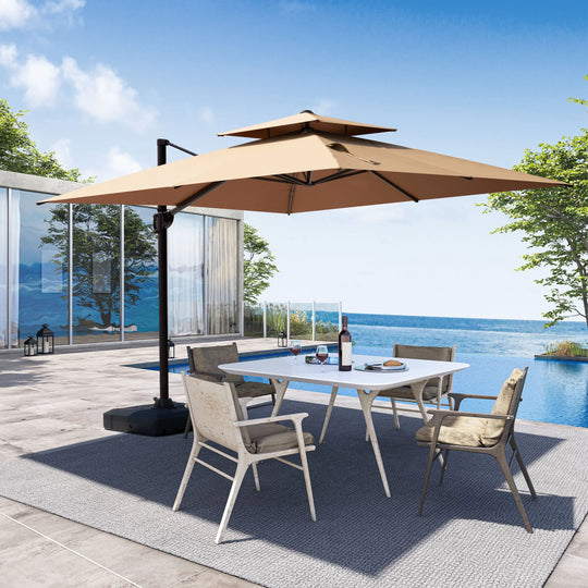 11 X 11 FT Outdoor Square Patio Cantilever Offset Umbrella with Crank and 360 Degrees Rotation