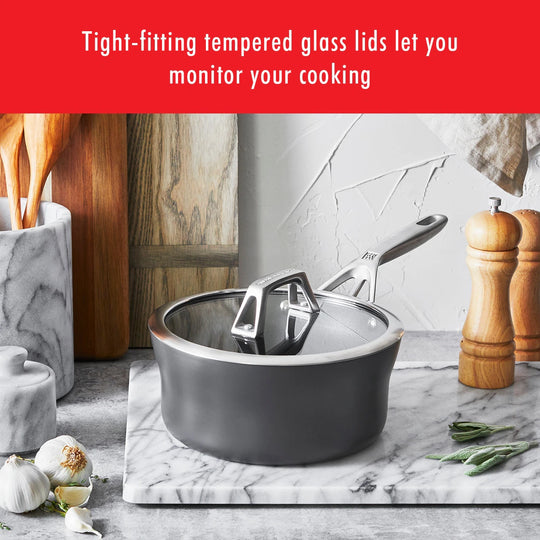 Motion Nonstick Hard-Anodized 10-Piece Cookware Set in Grey, Dutch Oven, Fry Pan, Saucepan - 10-Pc