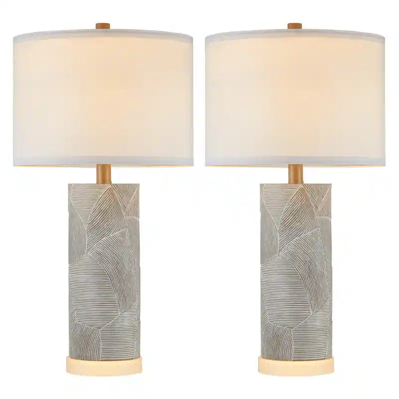 23.25 Inch Grey with Distressed White Table Lamp Set with Bulbs