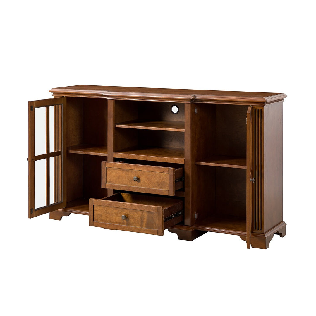 Dietrich Rustic Multifunctional Wooden TV Stand with Shelf and 2 Drawers and Sturdy Legs by
