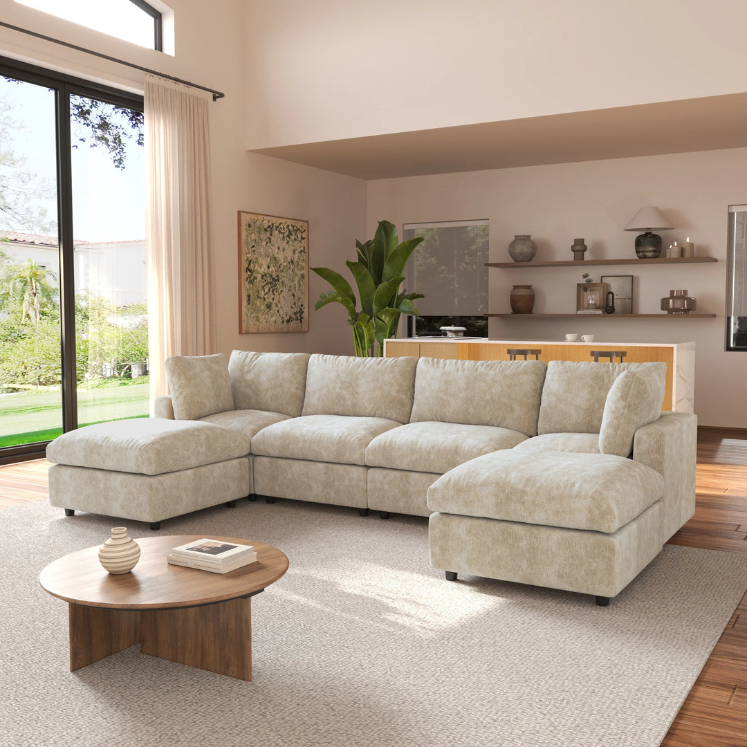 Modern Cloud Sectional Couches for Living Room Set, Chenille U-Shaped Sofa Couch