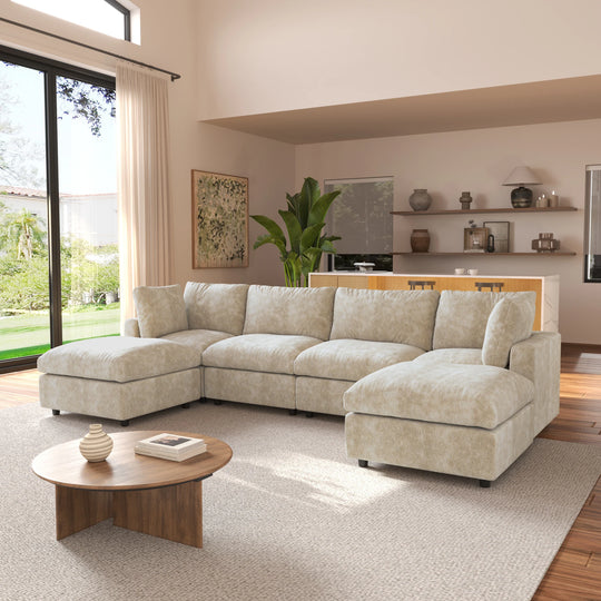 Modern Cloud Sectional Couches for Living Room Set, Chenille U-Shaped Sofa Couch