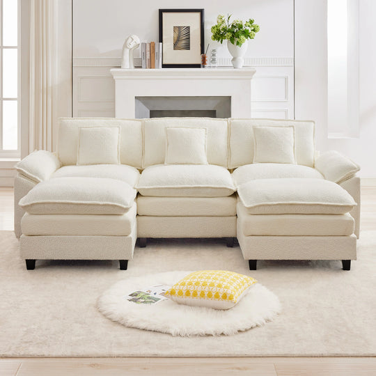 Modular Chenille Sectional Sofa with Ottomans, Deep Seat, Wide Padded Armrests, 2-Seat / 3-Seat / 4-Seat Options