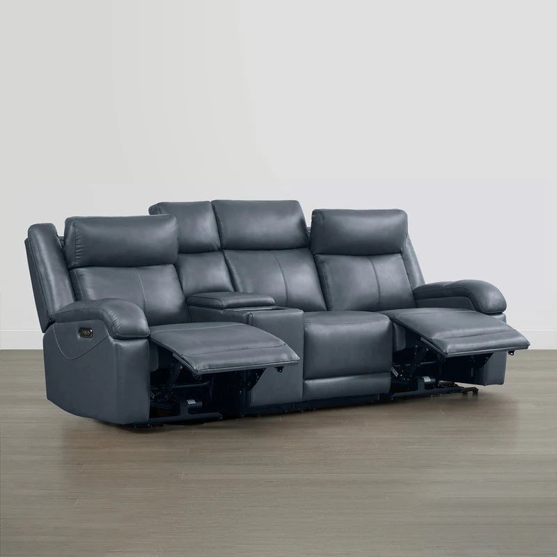 Hadlee Genuine Leather Reclining Sofa with Multi-Function Console.