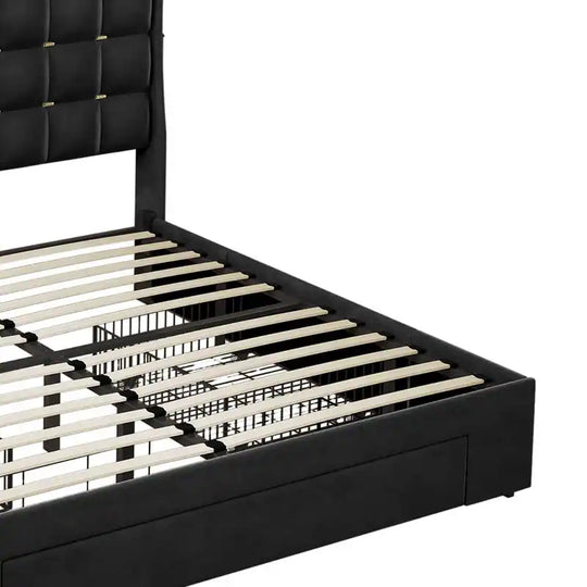 Queen/King Size Velvet Upholstered Bed with Charging Station and Storage Drawers