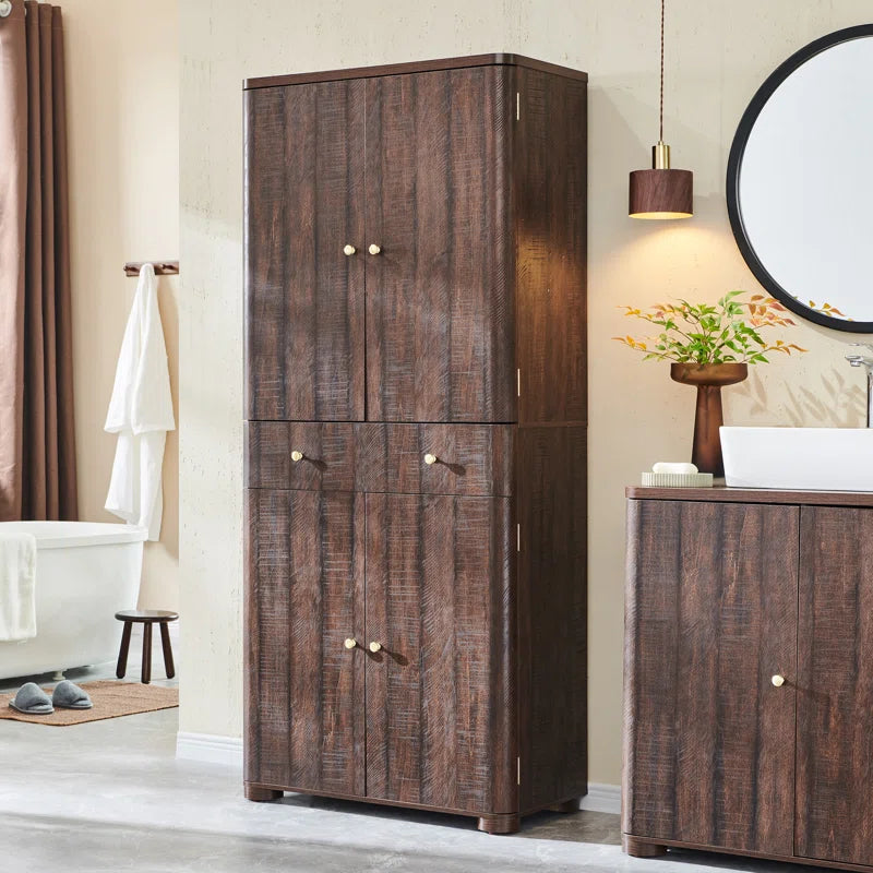 71" Tall Bathroom Storage Cabinet, Modern Curved Bathroom Cabinet with 4 Doors and 6 Adjustable Shelves, Cupboard for Kitchen, Dining Room, Living Room and Bathroom
