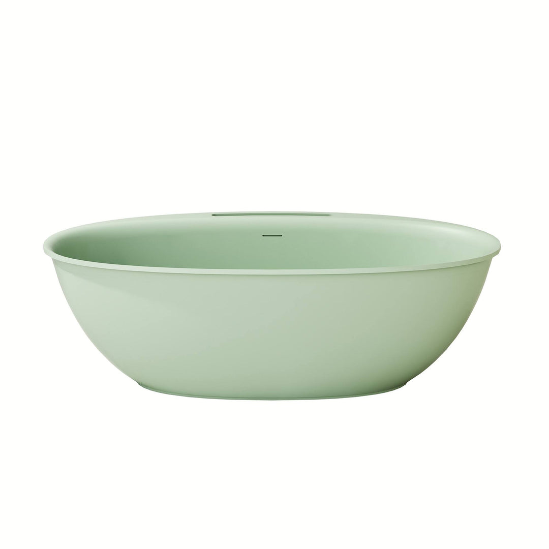 Luxury Flatbottom Solid Surface Freestanding Soaking Bathtub with Discreet Towel Slot and Drain Assembly
