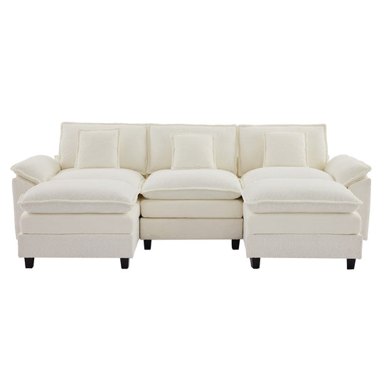 Modular Chenille Sectional Sofa with Ottomans, Deep Seat, Wide Padded Armrests, 2-Seat / 3-Seat / 4-Seat Options
