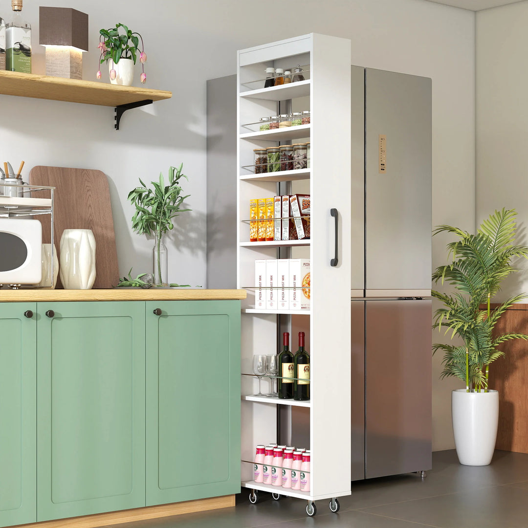 7-Tier Rolling Storage Shelf, Modern Pull-Out Organizer with Single-Sided Access for Kitchen, Living Room, Pantry